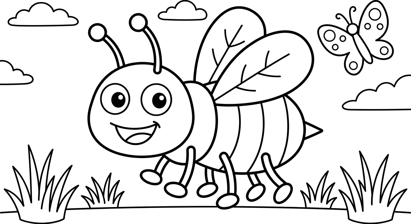 Dessin d'abeille à colorier gratuit, imprimable en PDF pour enfants de 2 à 5 ans