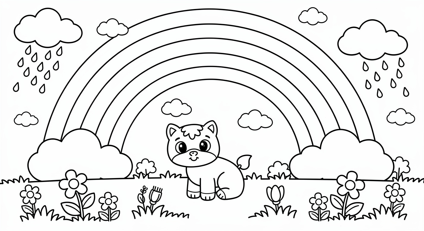 Dessin arc-en-ciel à colorier gratuit, PDF imprimable pour enfants de 2 à 5 ans