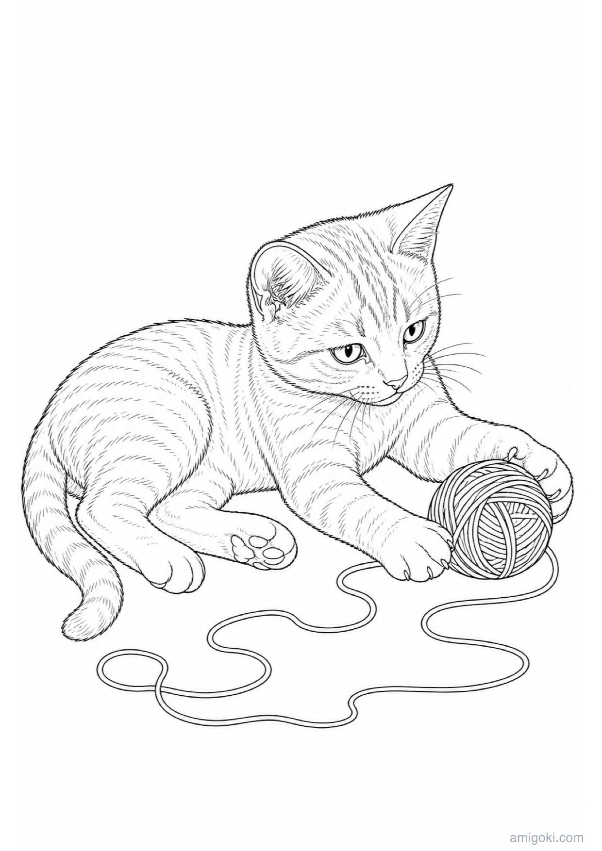 Dibujo de Gatito con Ovillo para Colorear e Imprimir