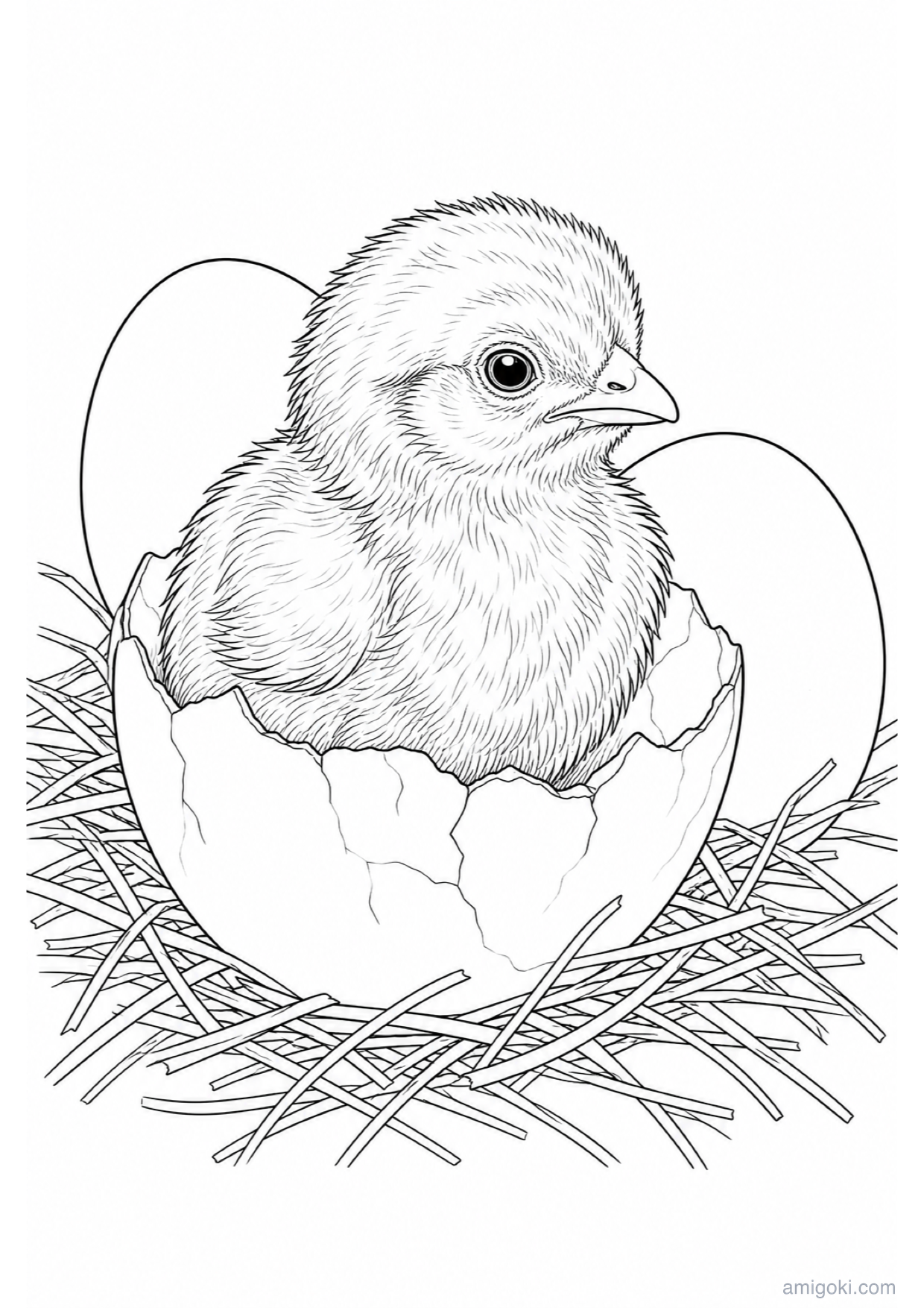 Dibujo de Pollito Saliendo del Cascarón para Colorear e Imprimir