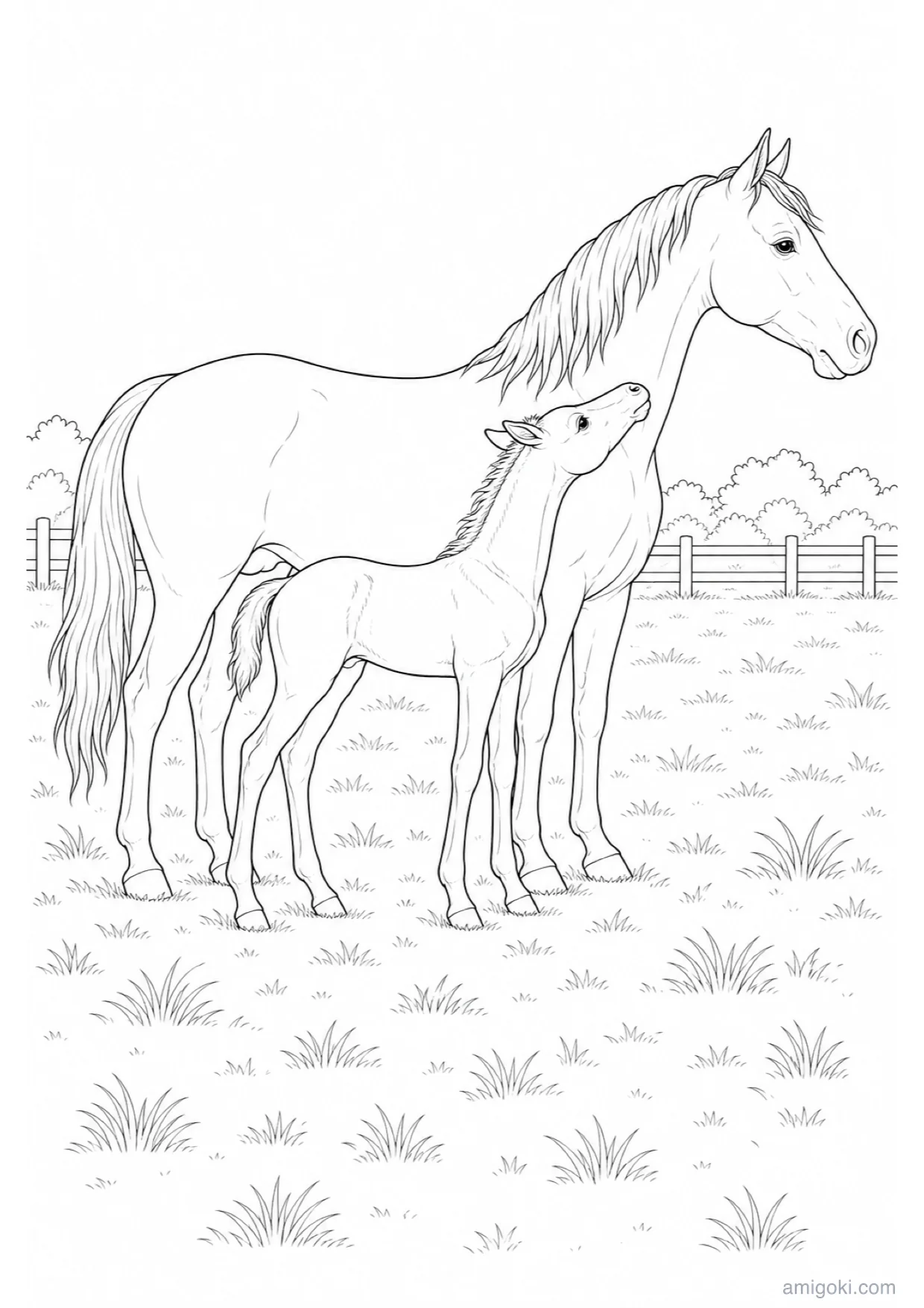 Dibujo de Potrillo y su Madre para Colorear e Imprimir