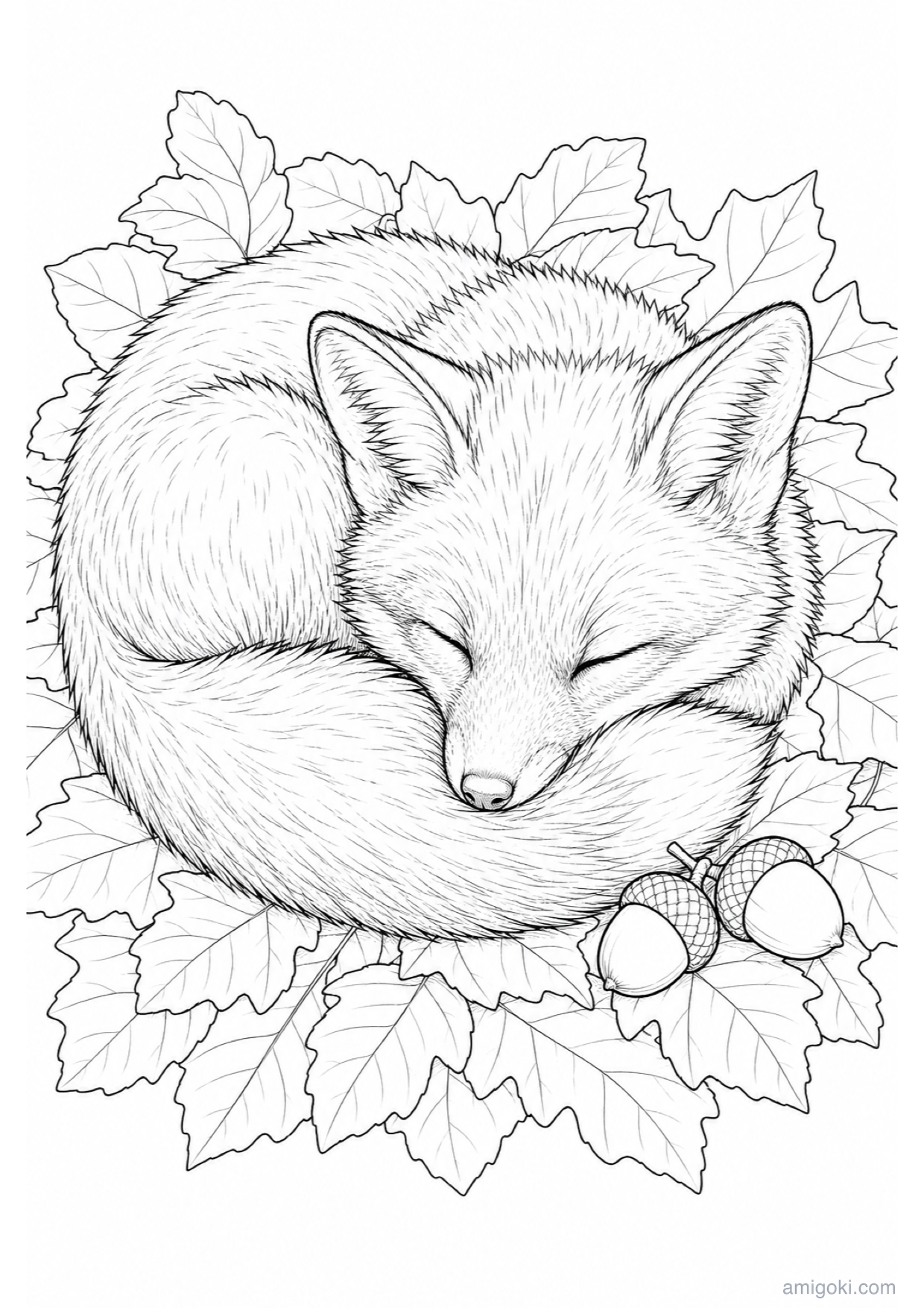 Dibujo de Zorrito Durmiendo para Colorear e Imprimir