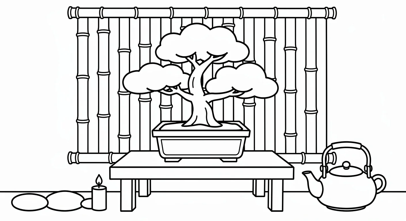 Dessin de Bonsai sur table zen à Colorier