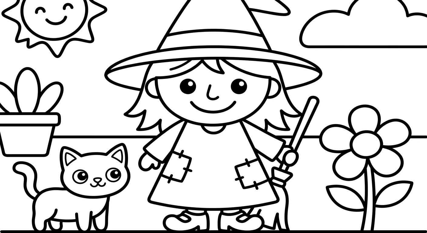 Witch with Hat Coloring Page for Children Ages 2-5