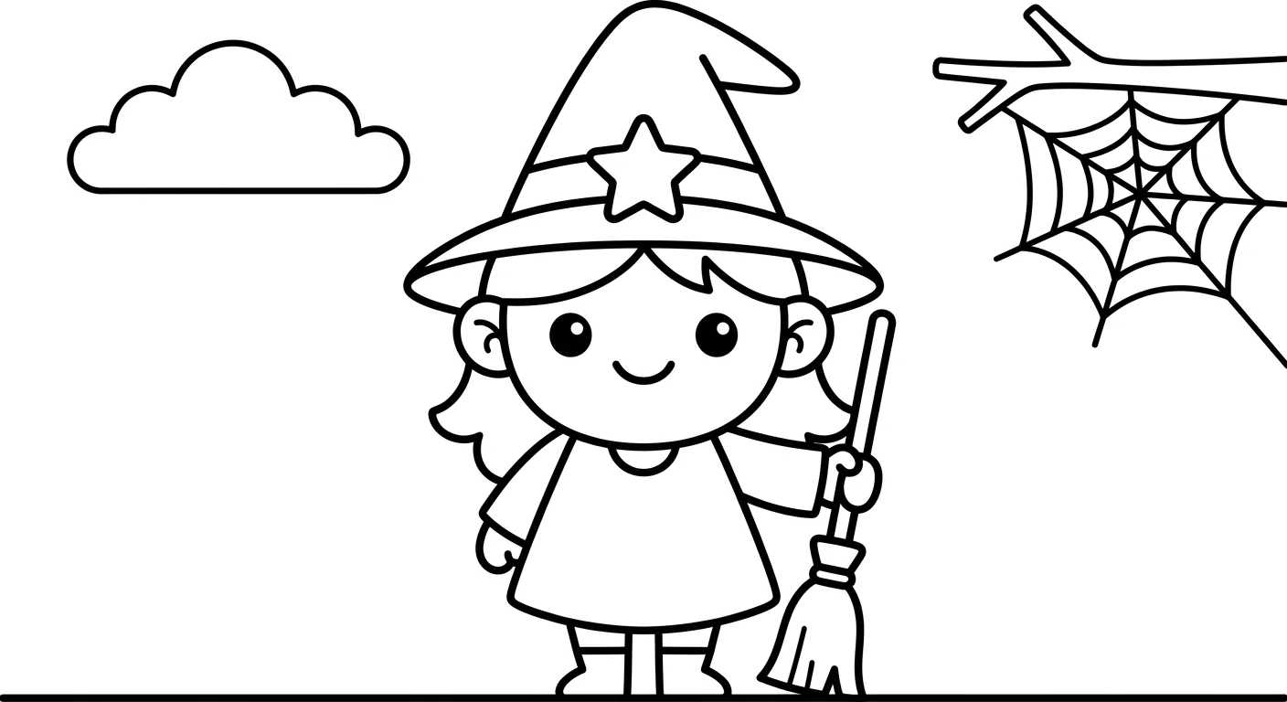 Dibujo de Bruja kawaii para Colorear para Niños de 2 a 5 Años