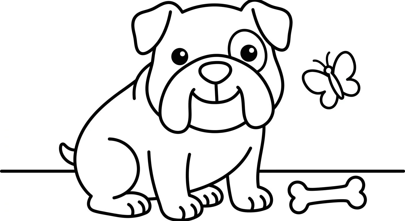 Bulldog Drawing to Color for Kids Ages 2 to 5
