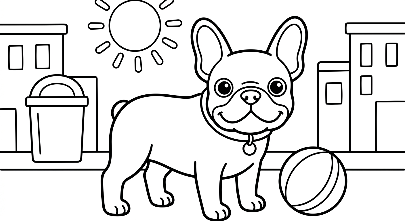 Dibujo de bulldog francés para colorear gratis, imprimible PDF para niños de 2 a 5 años