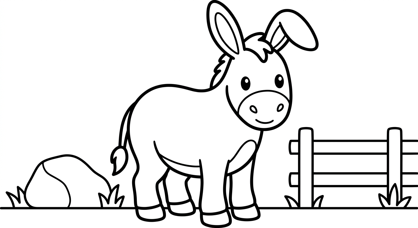 Desenho de burro para colorir grátis, imprimível em PDF para crianças de 2 a 5 anos