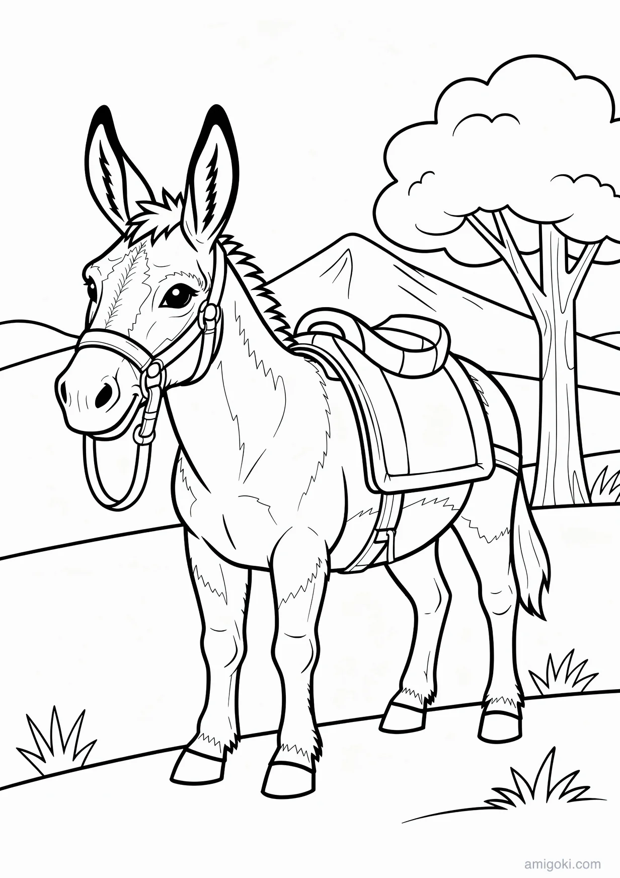 Donkey Coloring Page for Kids 6 and Up