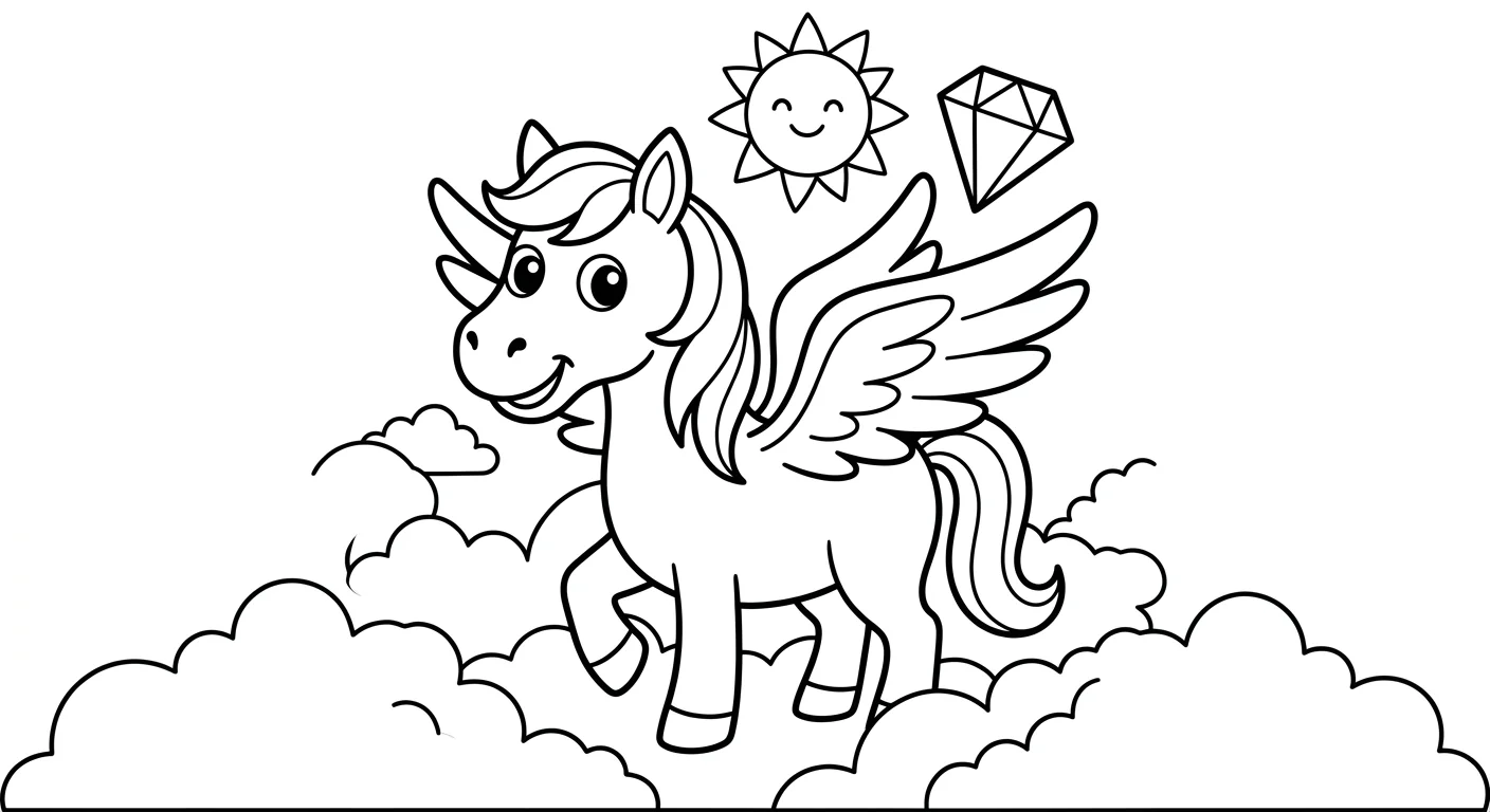 Cheval Ailé à Colorier pour les Enfants de 2 à 5 Ans