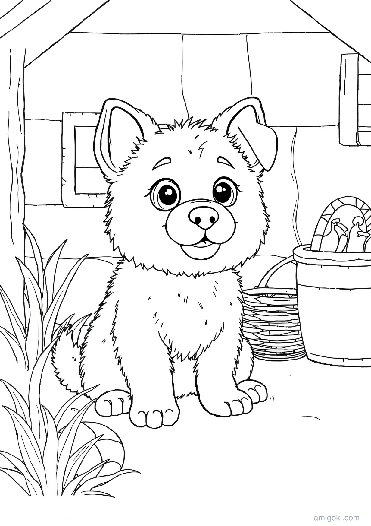 Baby puppy coloring page printable for kids ages 5-8, free PDF drawing activity