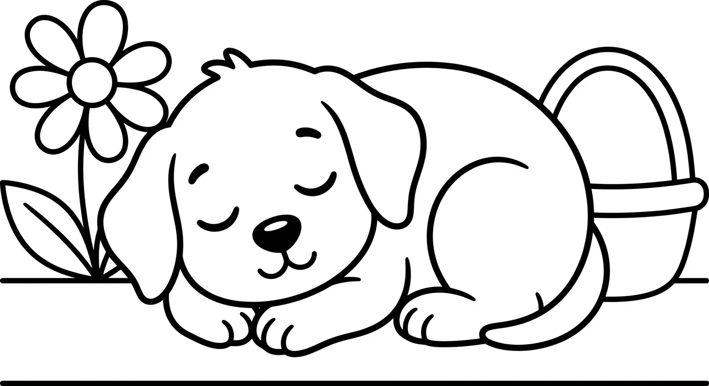 Sleeping Puppy Coloring Page for Kids Ages 2 to 5