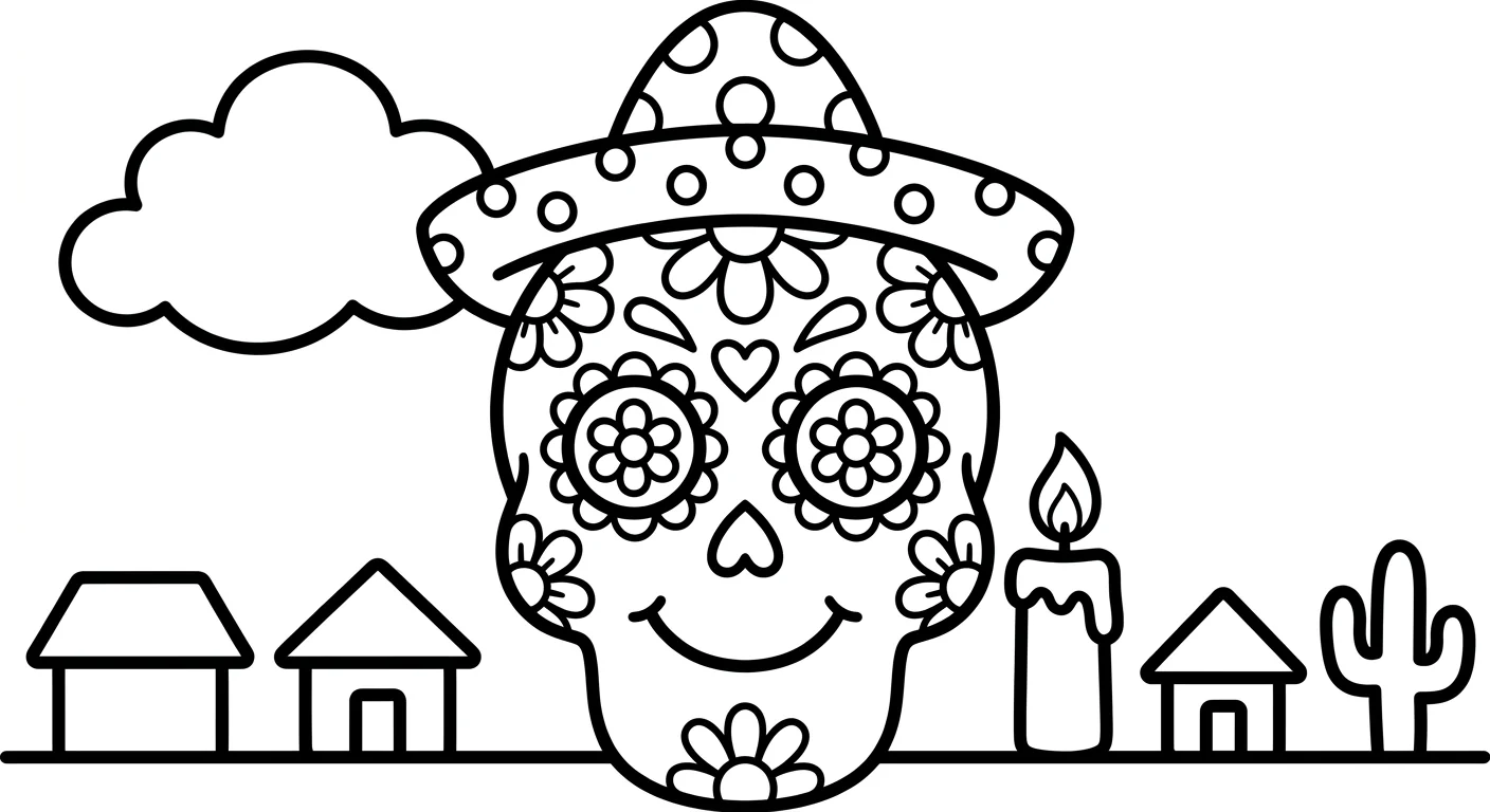 Dibujo de Calavera dia de muertos para Colorear para Niños de 2 a 5 Años