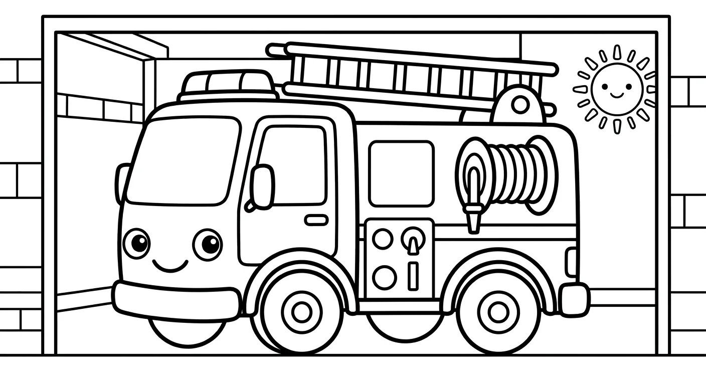 Dessin de Camion de Pompiers à Colorier pour Enfants de 2 à 5 Ans