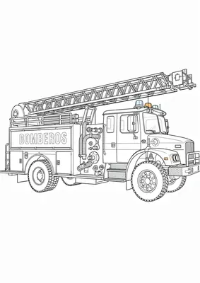 Dibujo de camión de bomberos para colorear, ilustración imprimible gratis para niños pequeños