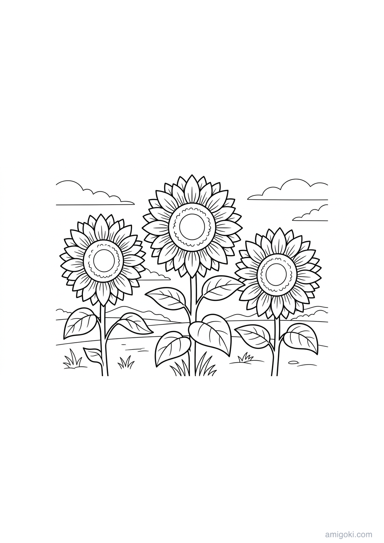 Dibujo de Campo de girasoles para Colorear para Mayores de 6 Años