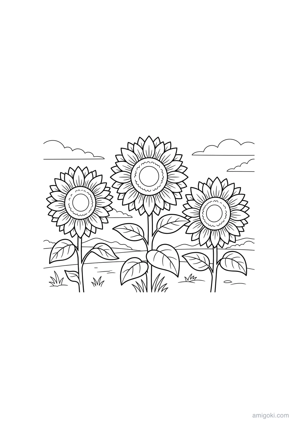 Dibujo de Campo de girasoles para Colorear para Mayores de 6 Años