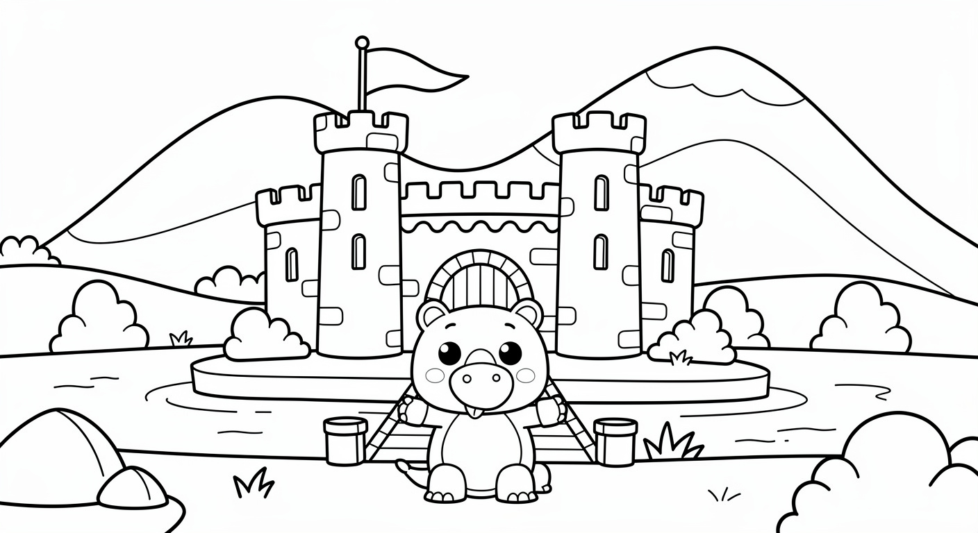 Dessin de château à colorier gratuit, activité imprimable en PDF pour enfants de 2 à 5 ans