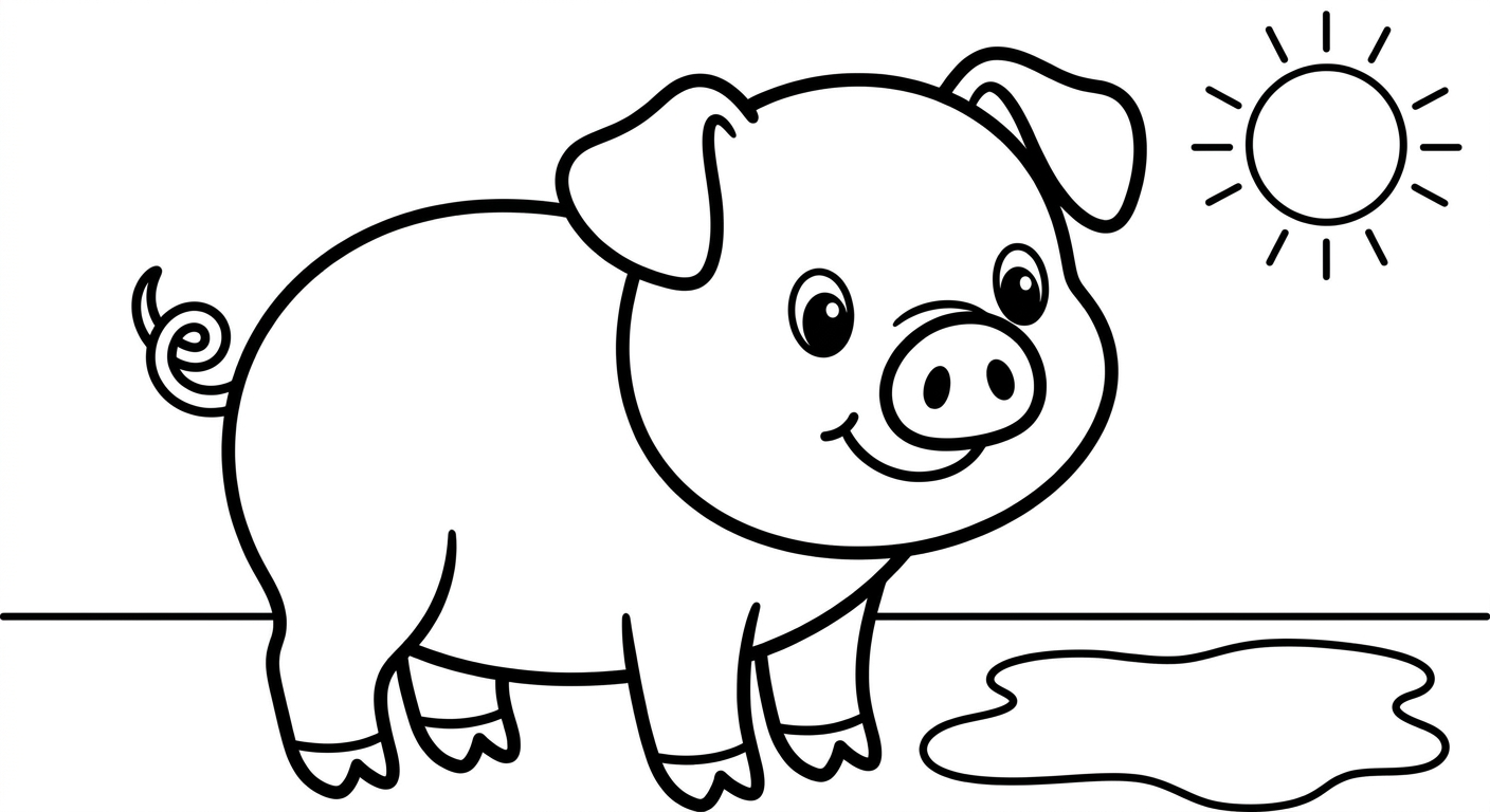 Desenho de porco para colorir grátis, imprimível para crianças de 2 a 5 anos, atividade infantil