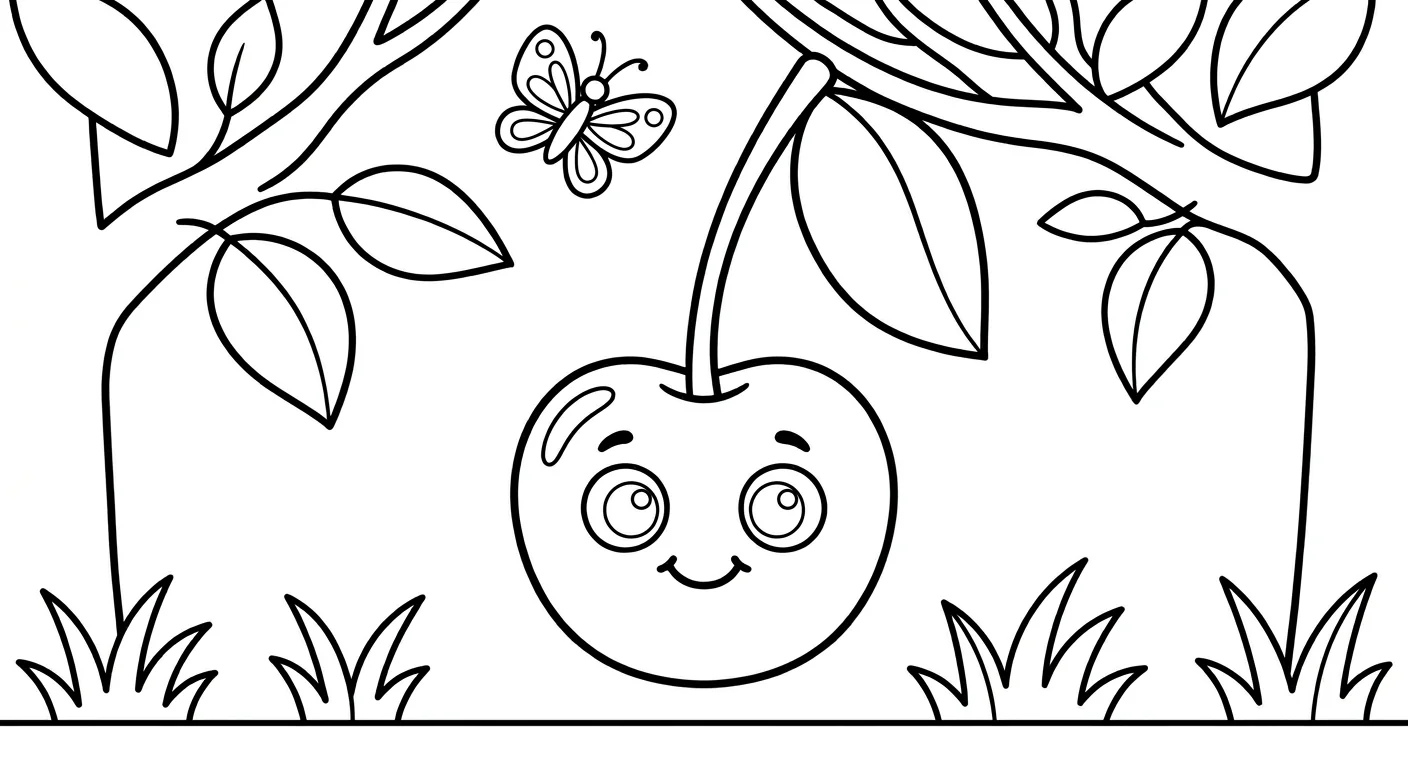 Cherry Drawing Coloring Page for Kids Ages 2 to 5
