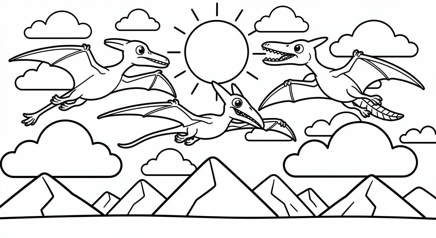 Desenho de Céu pré-histórico com pterossauros para Colorir