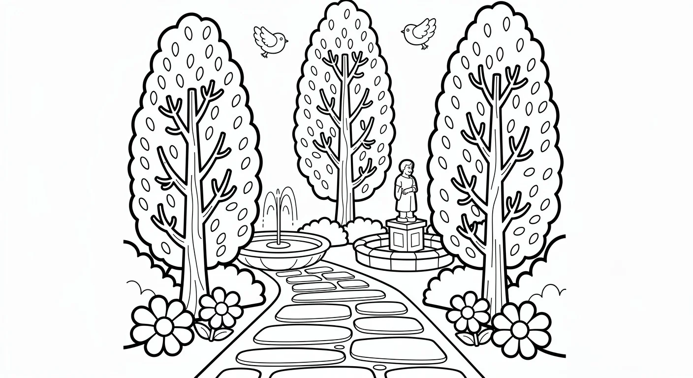 Desenho de Cipreste em jardim italiano para Colorir