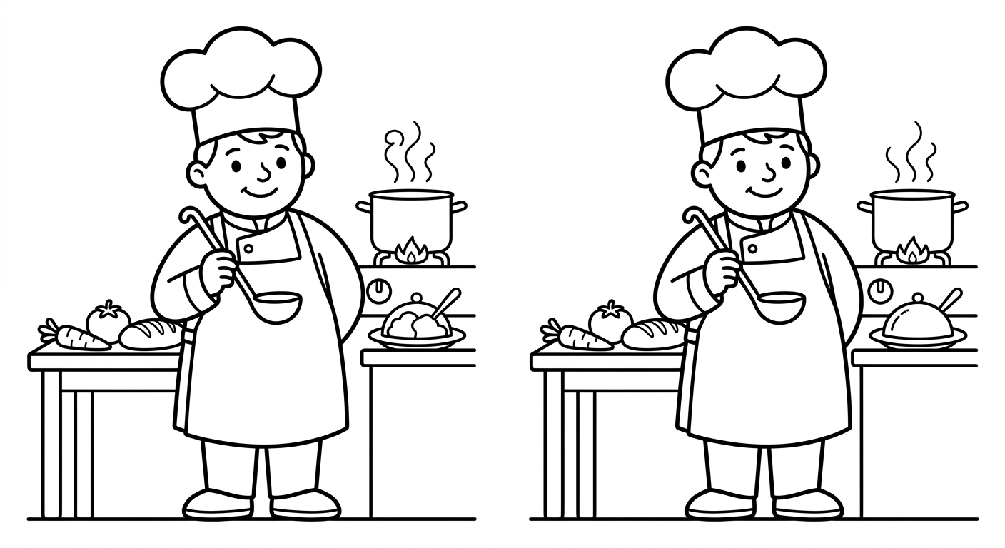 Chef coloring page for kids ages 2-5, free printable drawing activity for toddlers