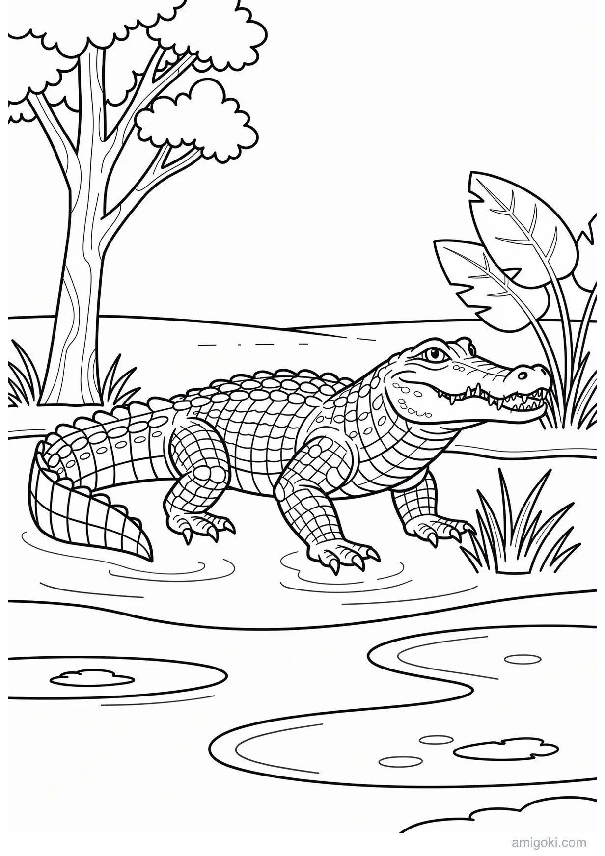 Coloriage de Crocodile Détaillé pour Enfants de 6 Ans et Plus