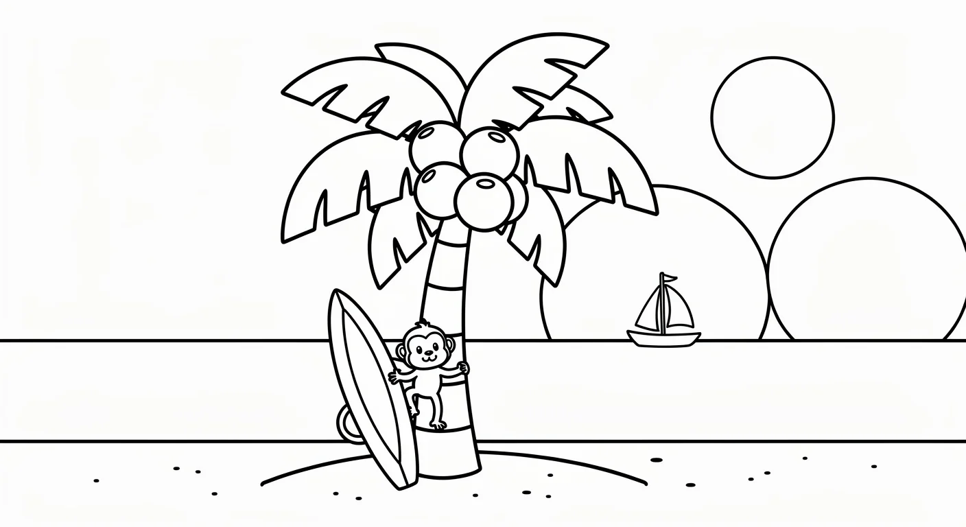 Coconut tree on tropical island Coloring Page