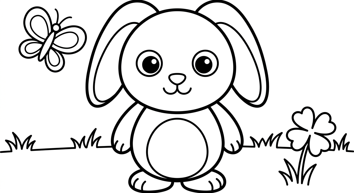Desenho de coelho branco para colorir grátis, imprimível PDF para crianças de 2 a 5 anos