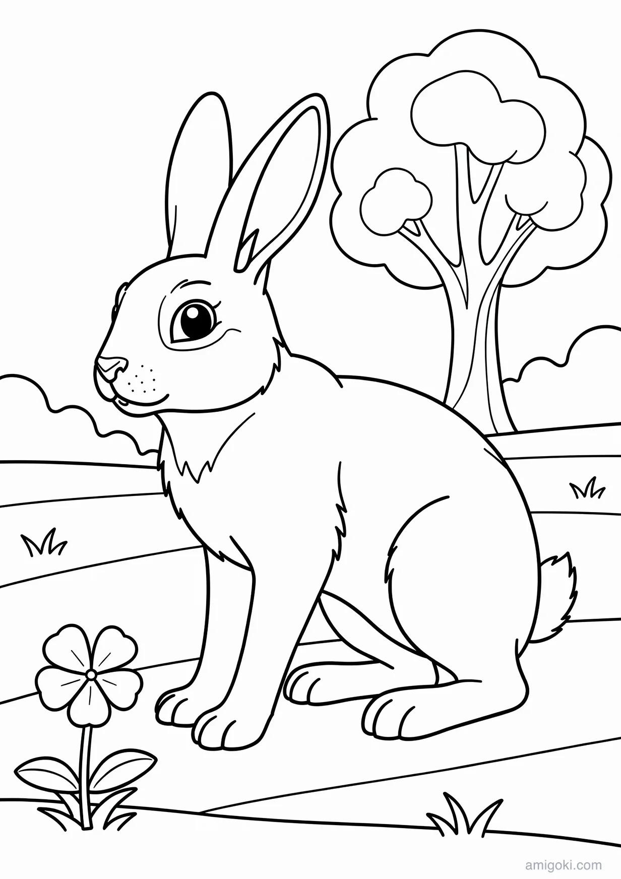 White Rabbit Drawing to Color for Ages 6 and Up