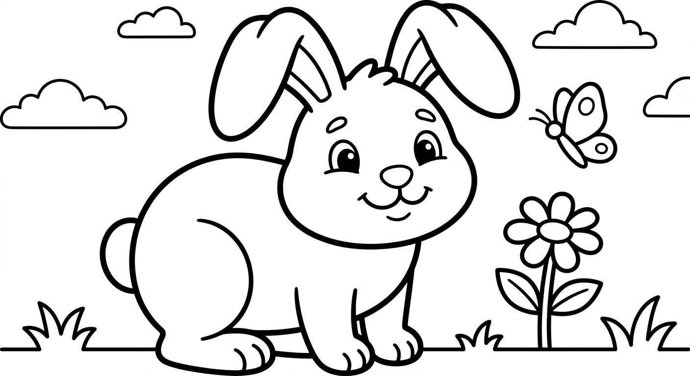 Desenho de coelho da fazenda para colorir grátis, imprimível para crianças de 2 a 5 anos