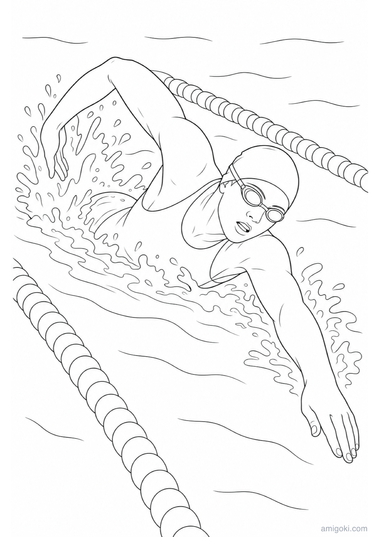 Swimming Coloring Page to Print Free