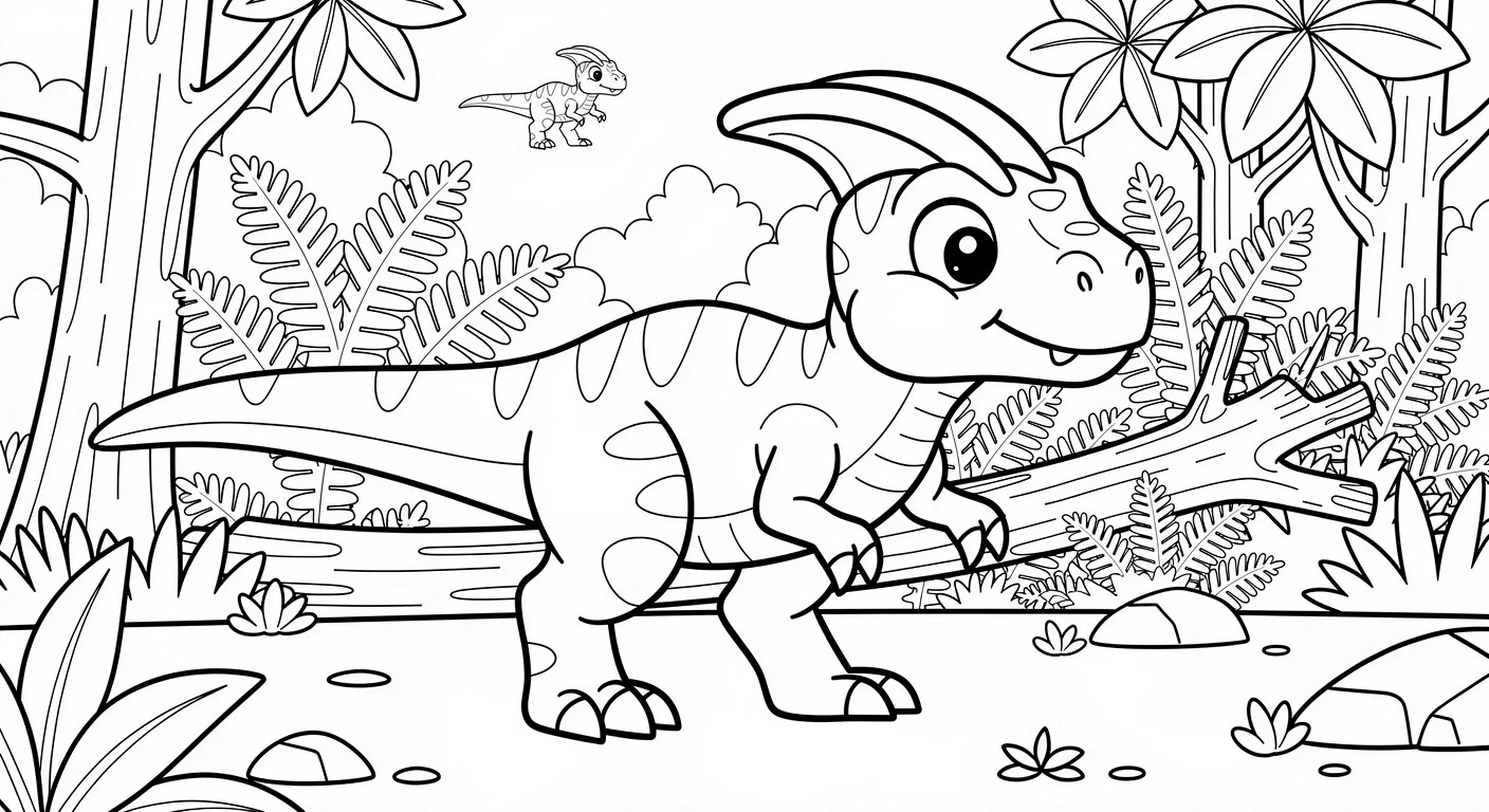 Desenho de Dilophossauro na floresta para Colorir