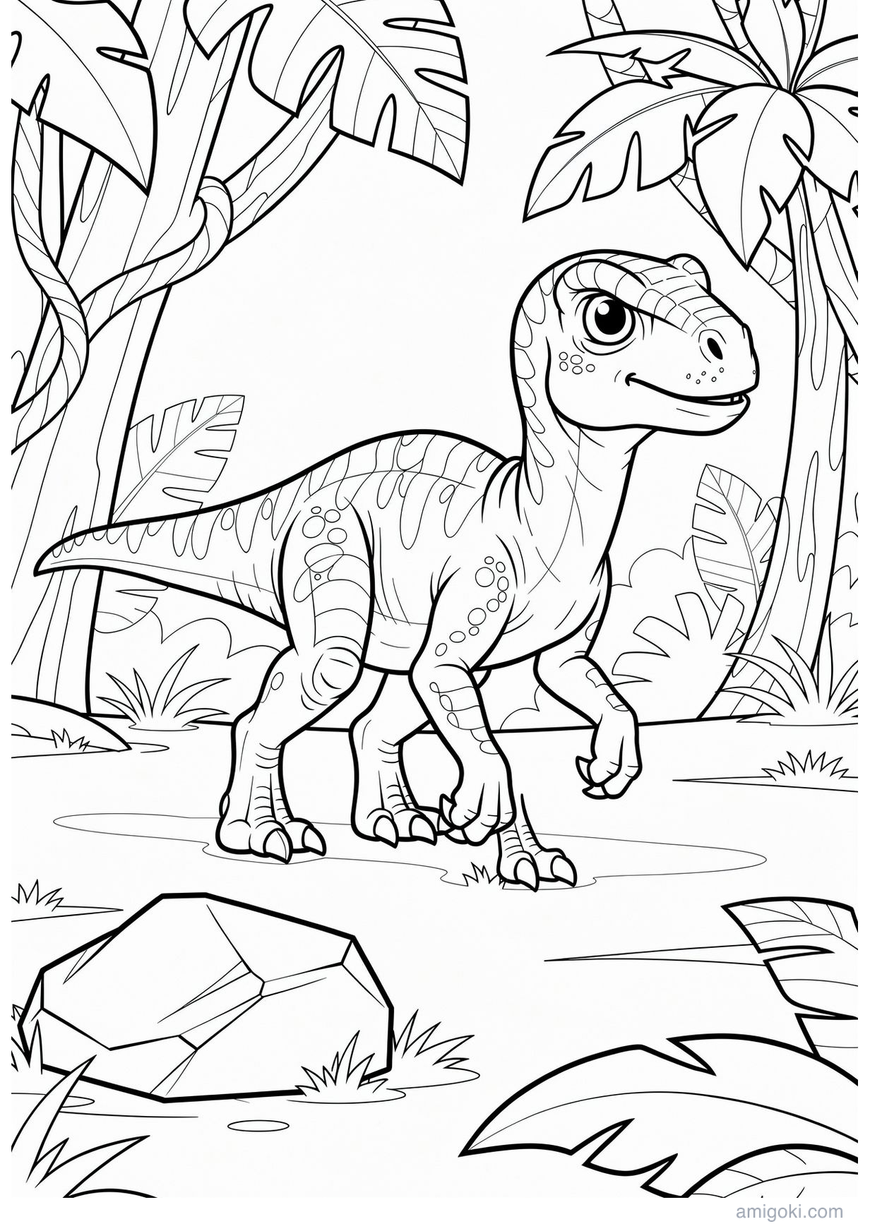 Baby dinosaur coloring page printable for kids ages 5-8, free PDF drawing activity
