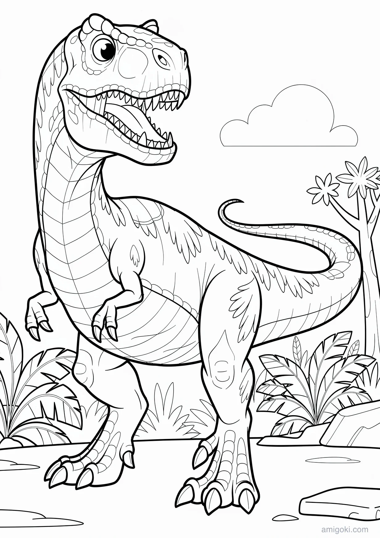 Desenho de Dinossauro Cartoon para Colorir para Maiores de 6 Anos