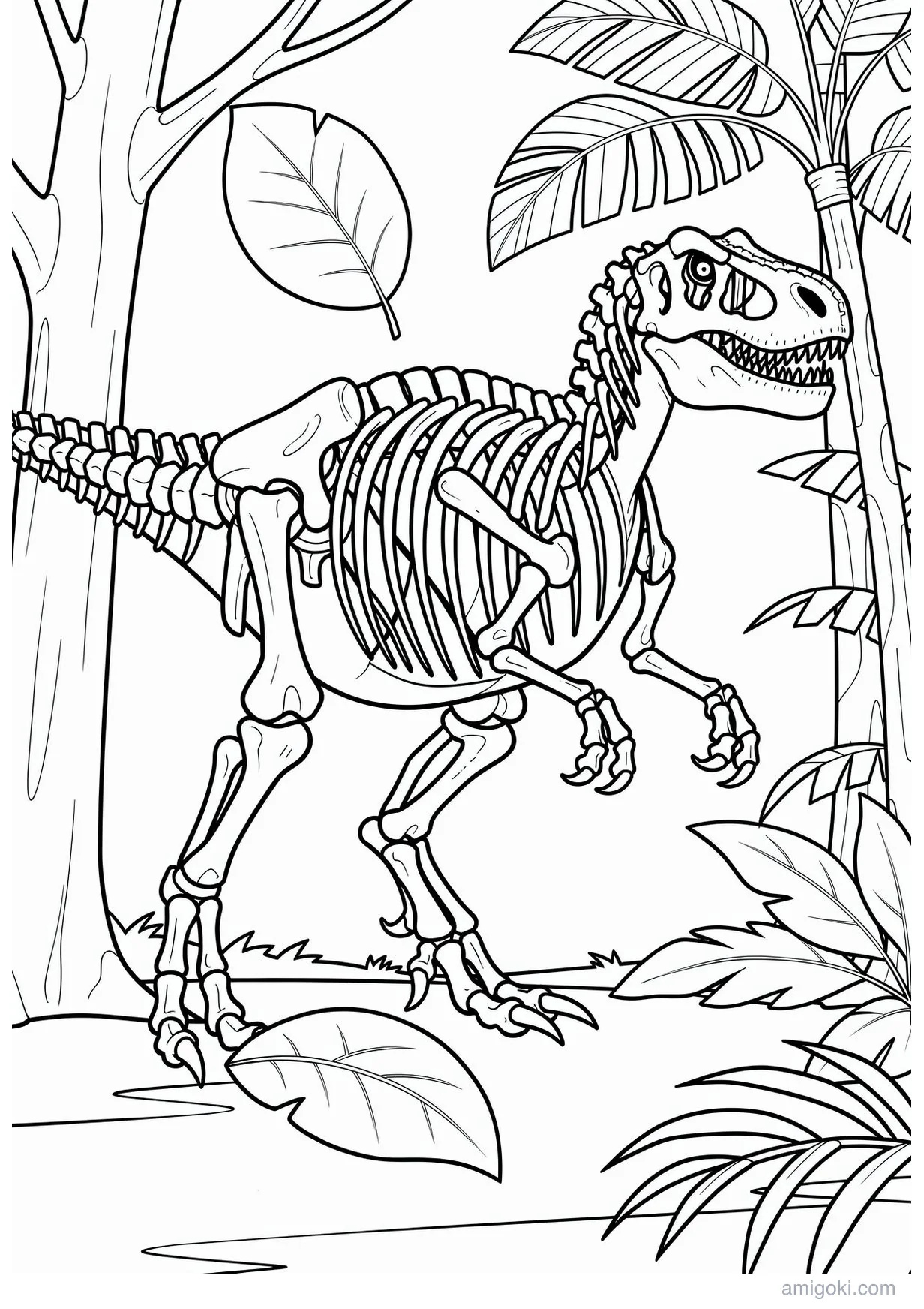 Skeleton Dinosaur Drawing to Color for Ages 6+