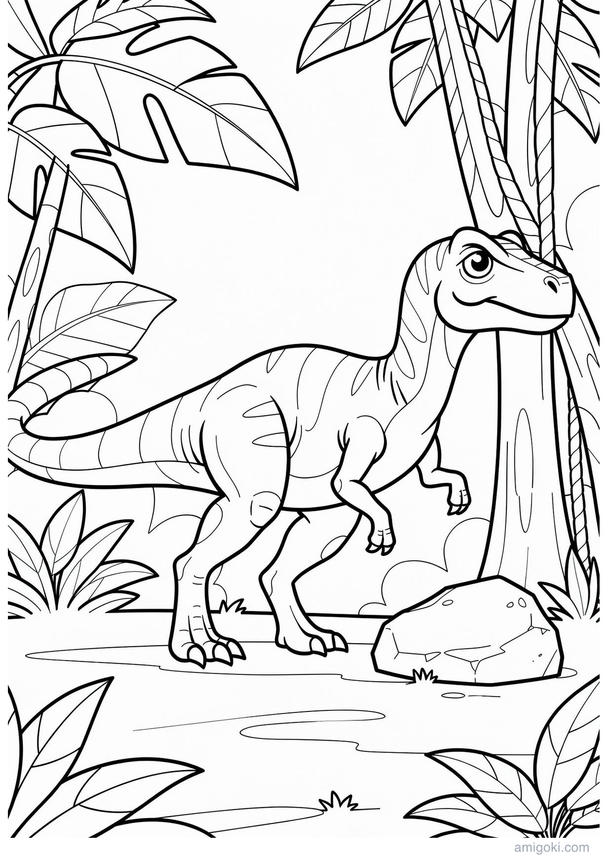Easy dinosaur coloring page for kids, free printable drawing activity