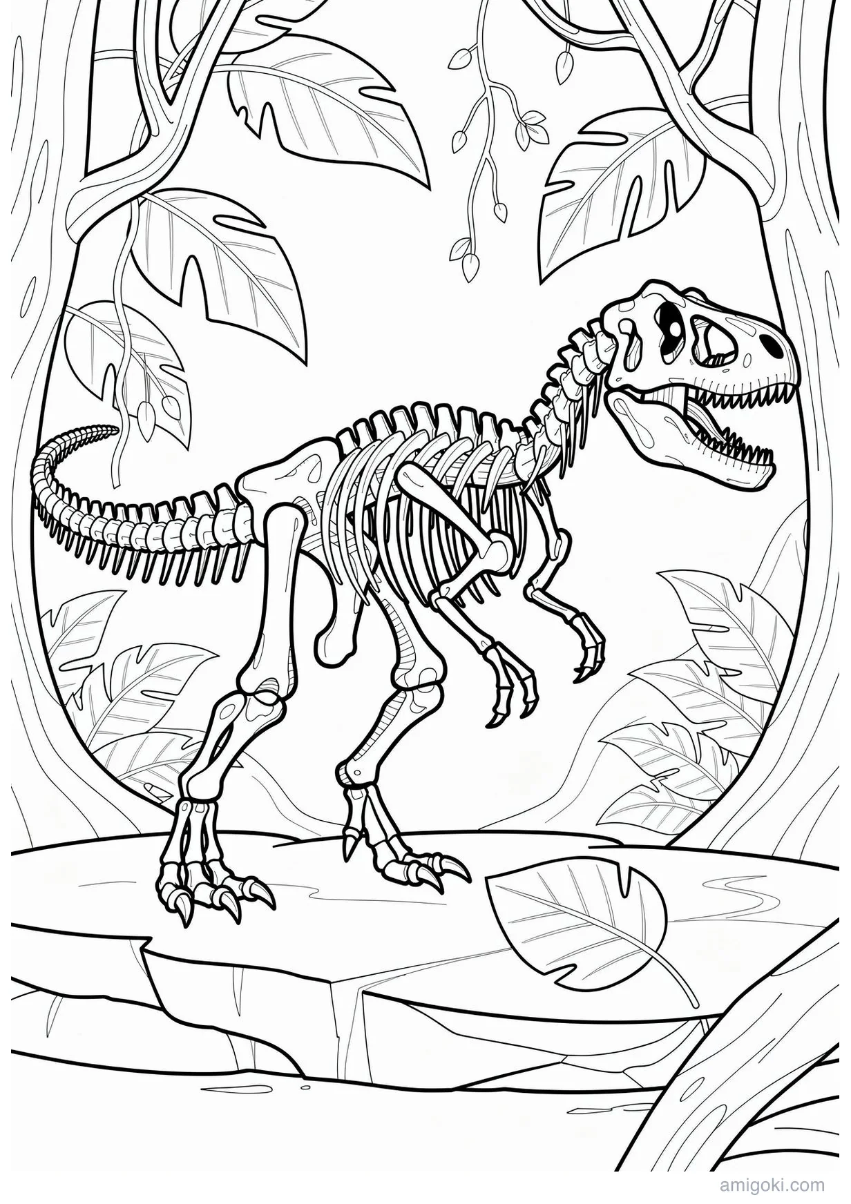 Fossil Dinosaur Drawing to Color for Ages 6+