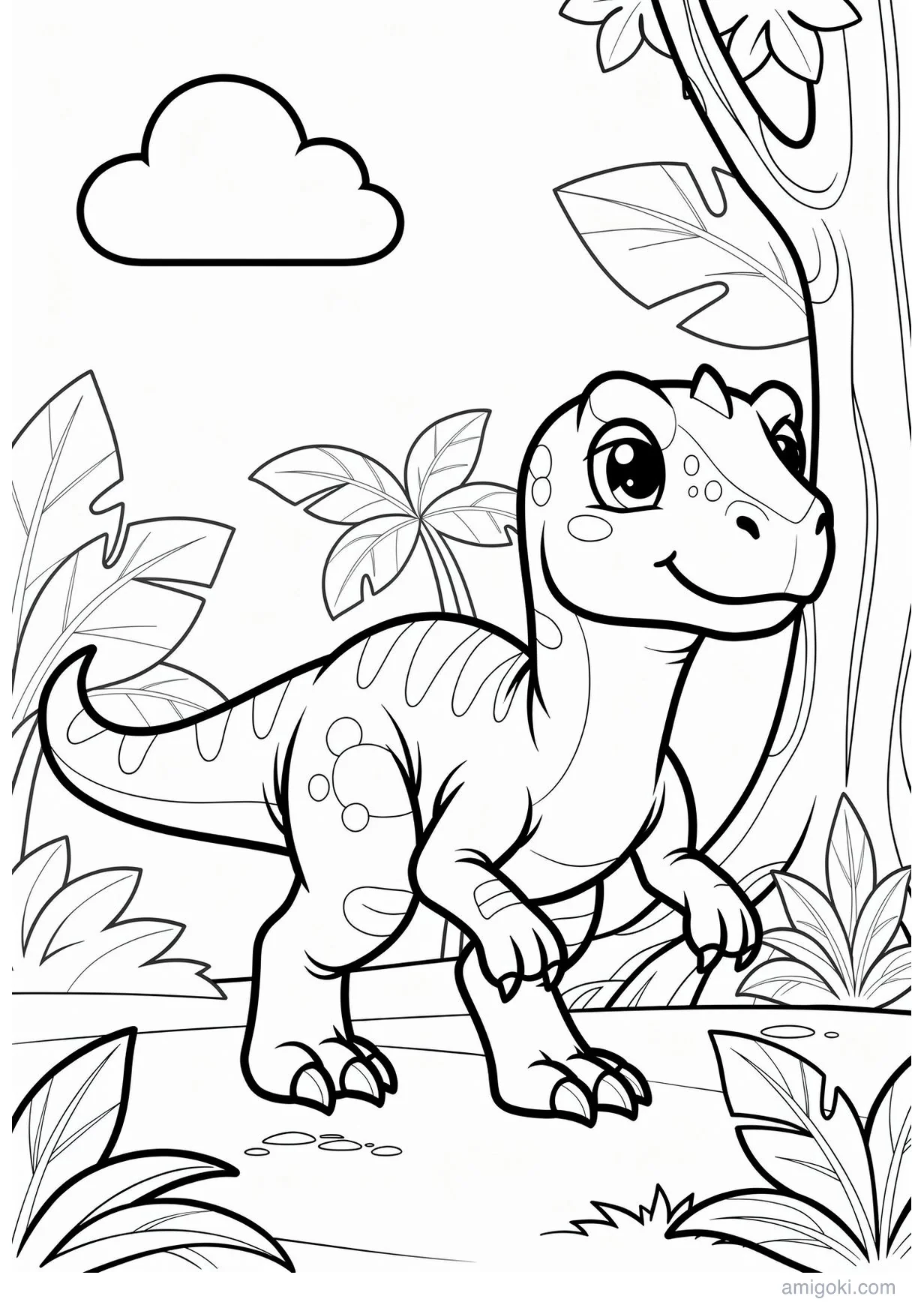 Adorable Dinosaure Kawaii à Colorier pour Enfants de 6 Ans et Plus