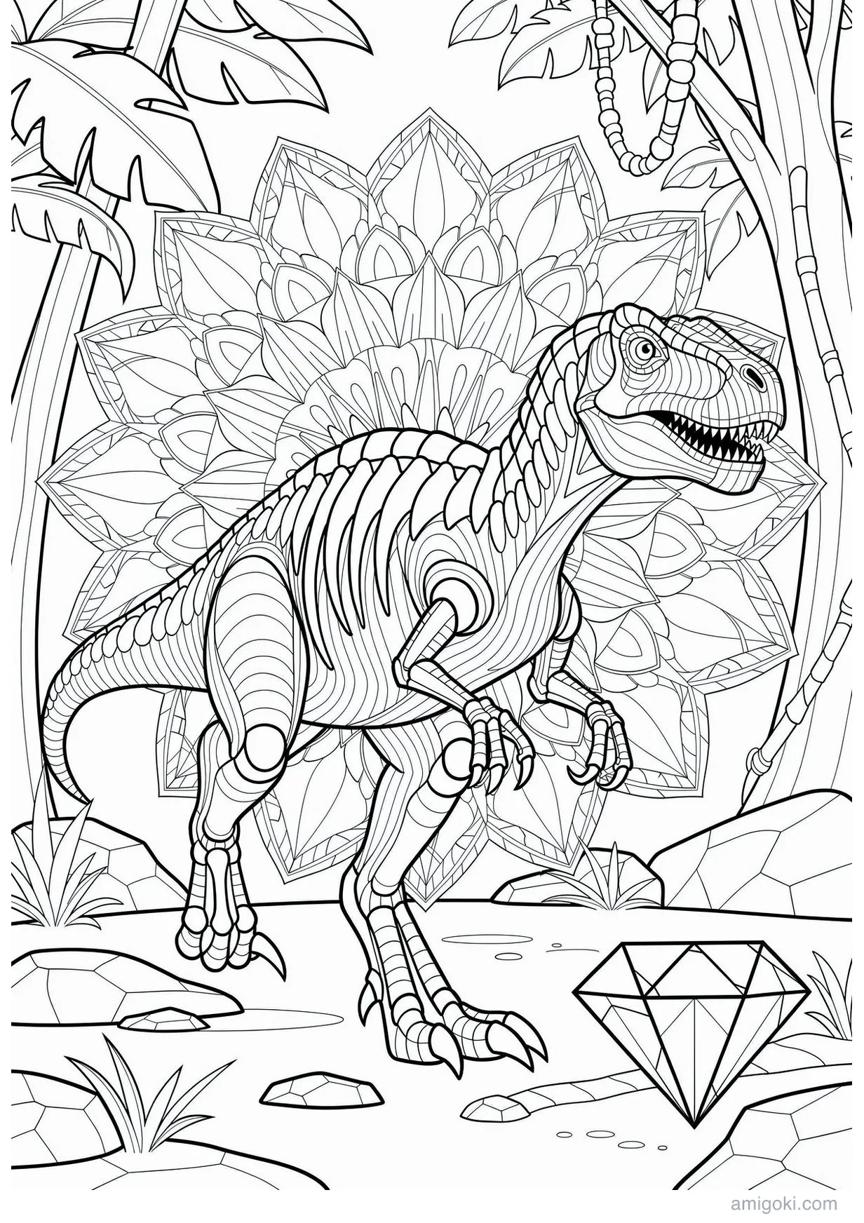 Dessin de Dinosaure Mandala à Colorier pour les Enfants de 6 Ans et Plus