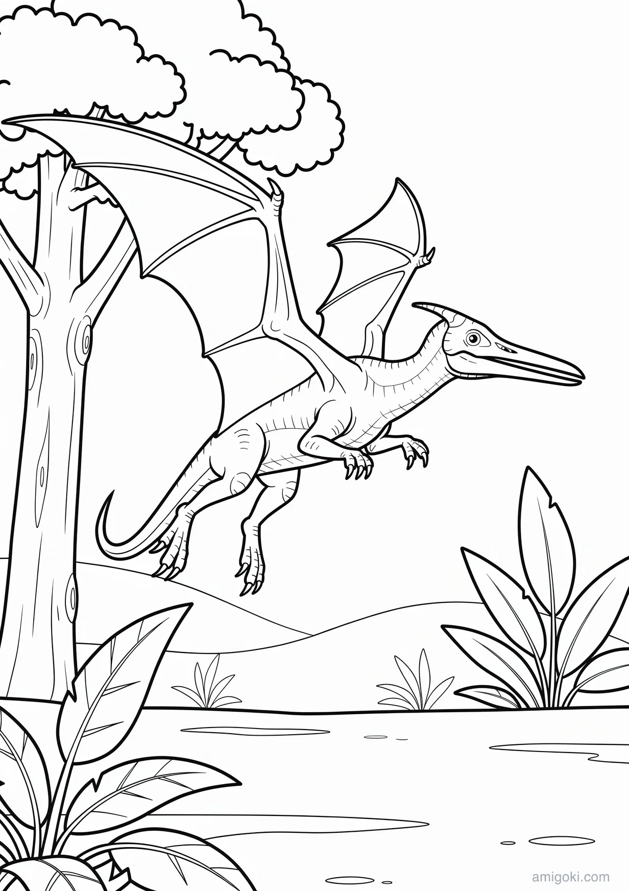 Pterodactyl Dinosaur Coloring Page for Kids Ages 6+