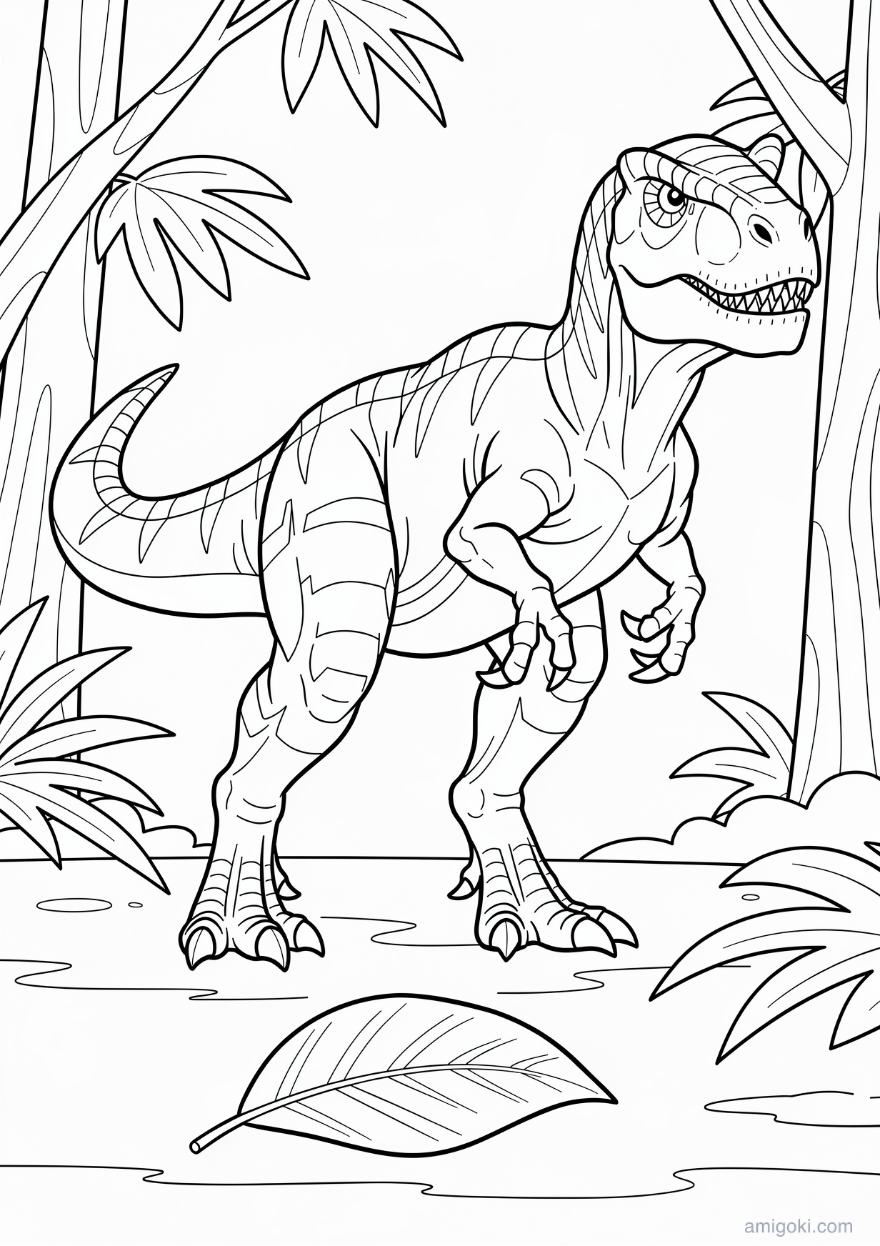 Realistic dinosaur coloring page printable for kids ages 5-8, free PDF activity