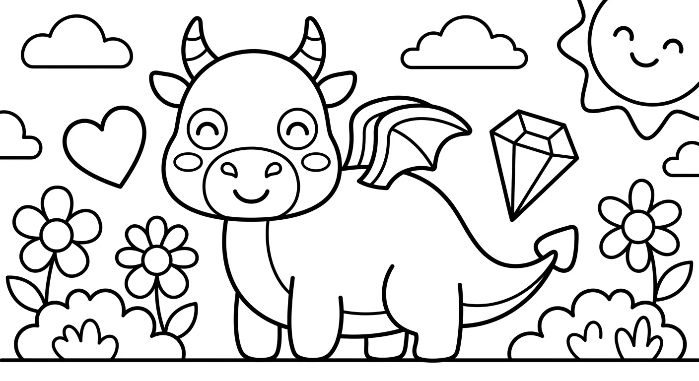 Adorable Dragon Kawaii à Colorier pour Enfants de 2 à 5 Ans