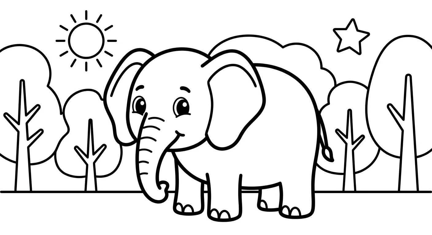 Dibujo de Elefante para Colorear para Niños de 2 a 5 Años