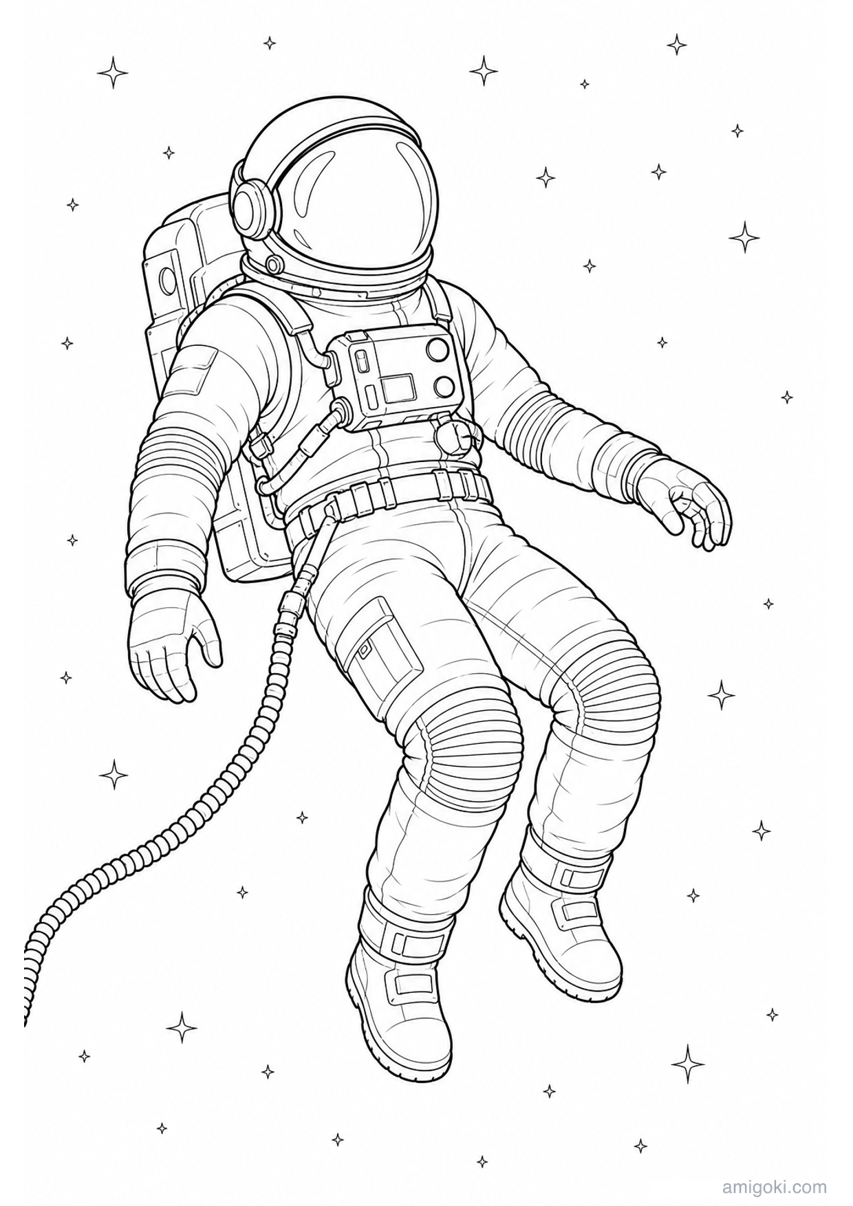Astronaut Floating in Space Coloring Page to Print Free