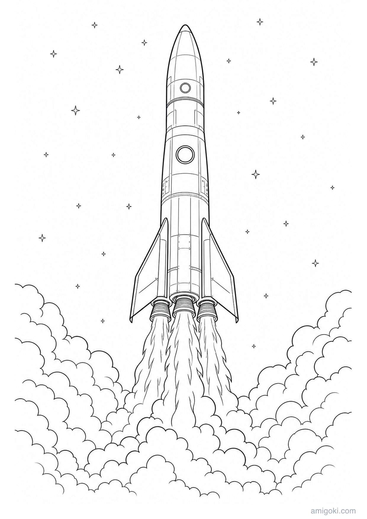 Space Rocket Launch Coloring Page to Print Free