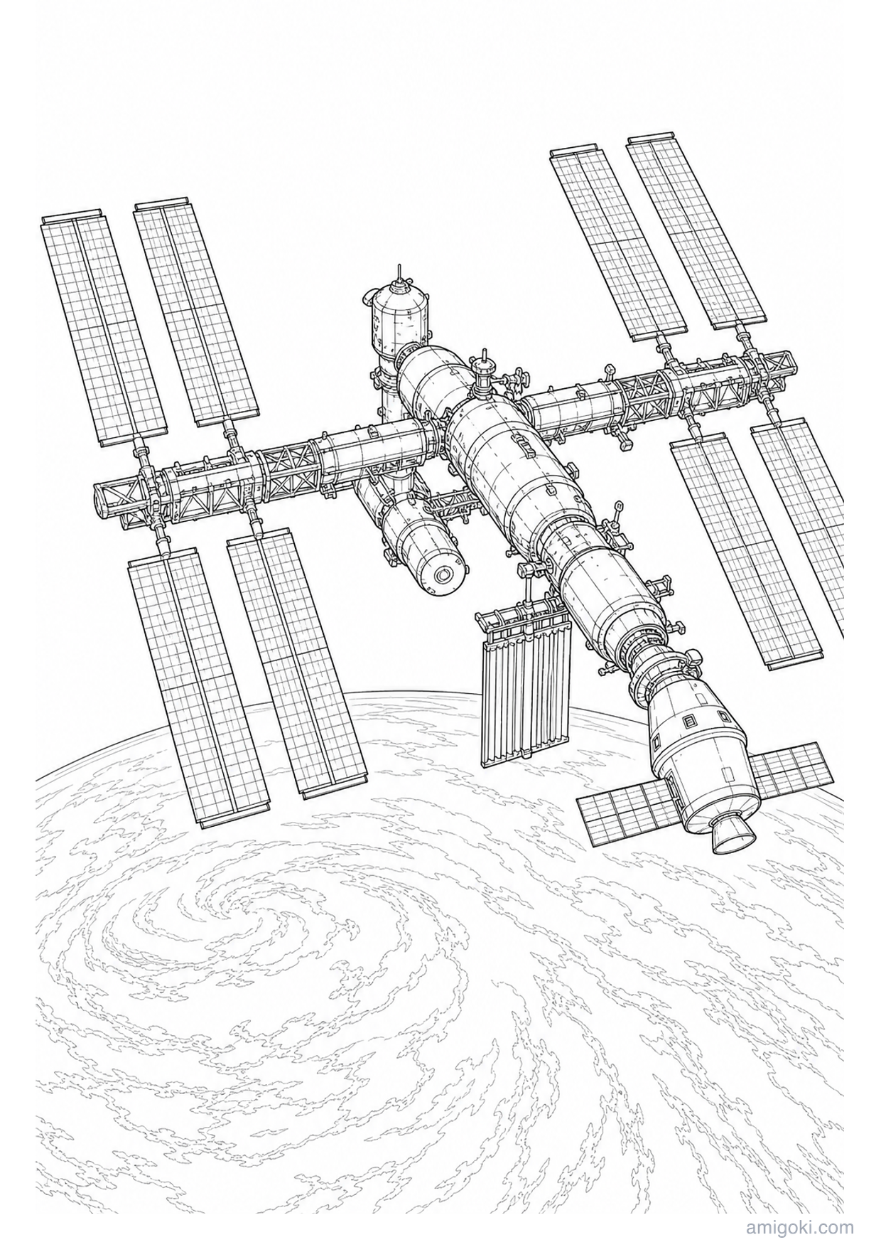 Space Station Coloring Page to Print Free