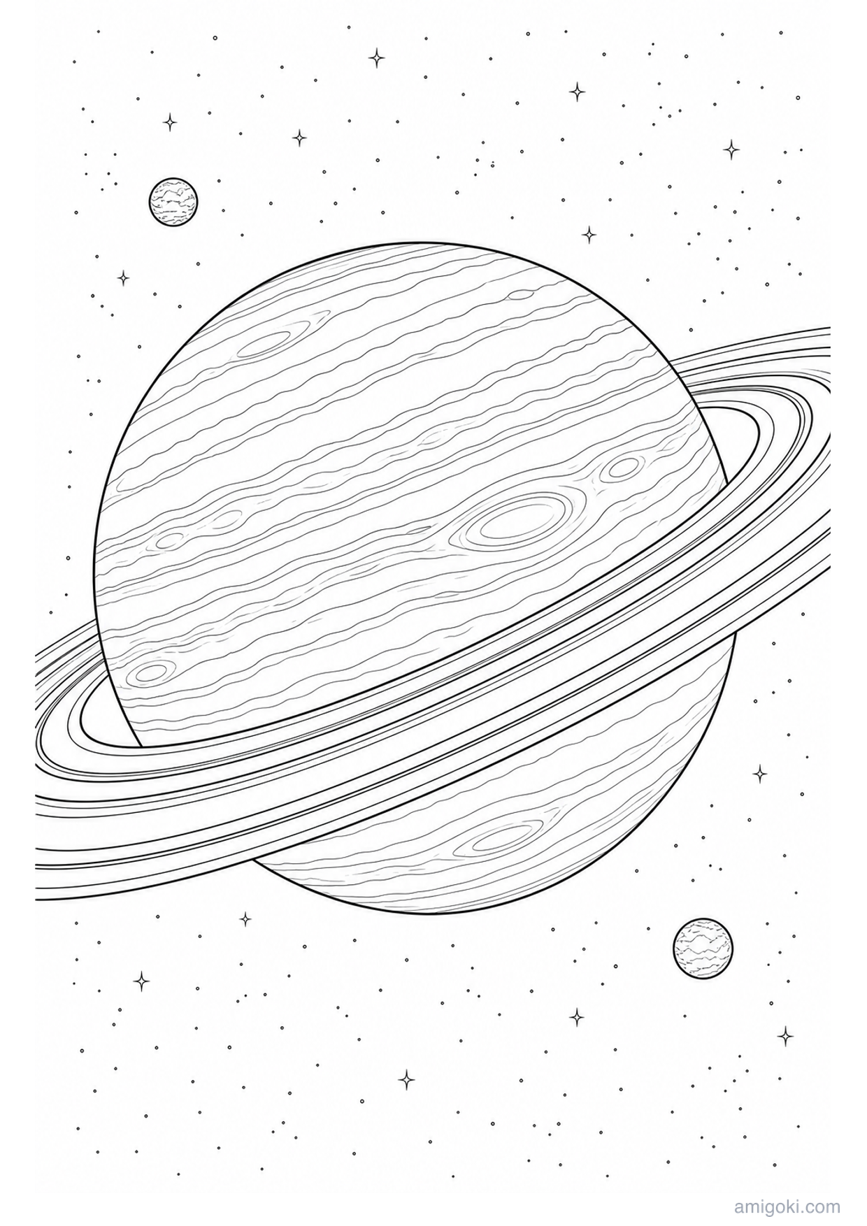 Ringed Planet Coloring Page to Print Free