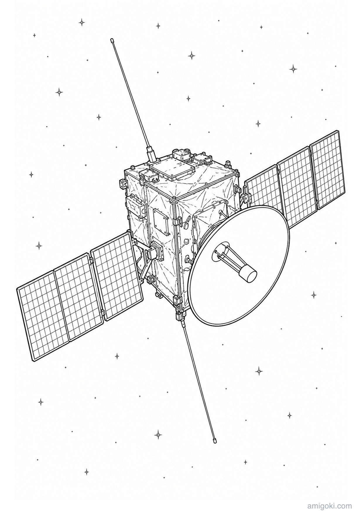 Satellite in Orbit Coloring Page to Print Free